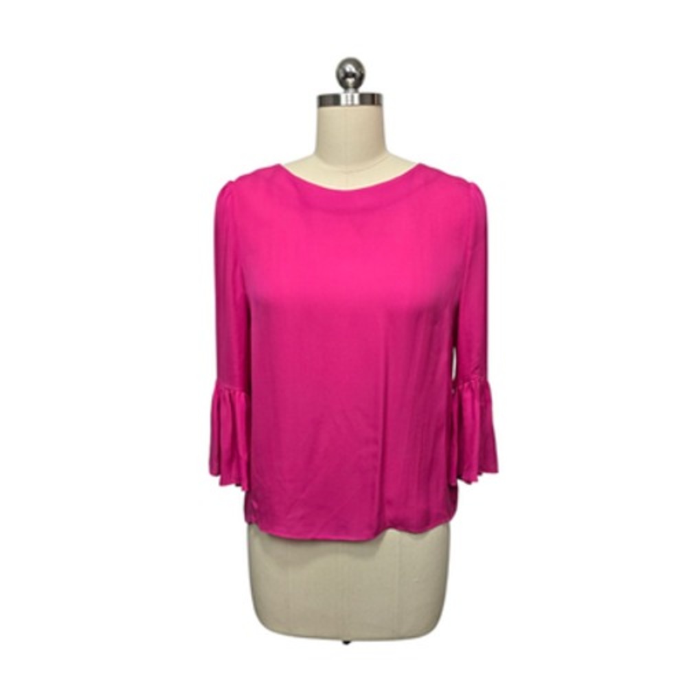 Alice + Olivia Shirt Womens Medium Pink 100%‎ Silk Bell Sleeve Back Zip Blouse